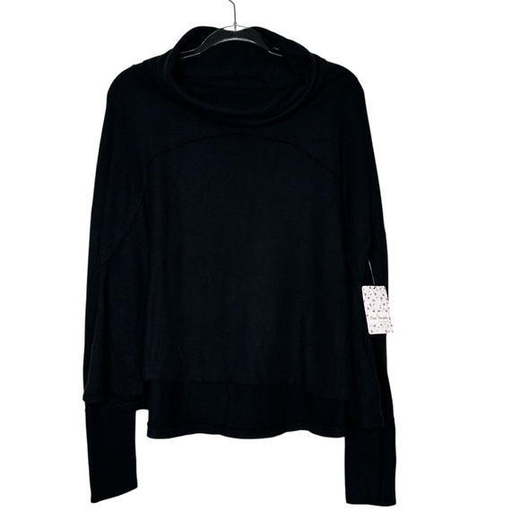 Free People NWT Black Cozy Time Funnel Pullover Top Sz.Sm Minimalist Oversized - Picture 3 of 10